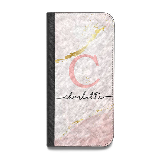 Initial Pink Gold Watercolour Custom Marble Vegan Leather Flip Samsung Case