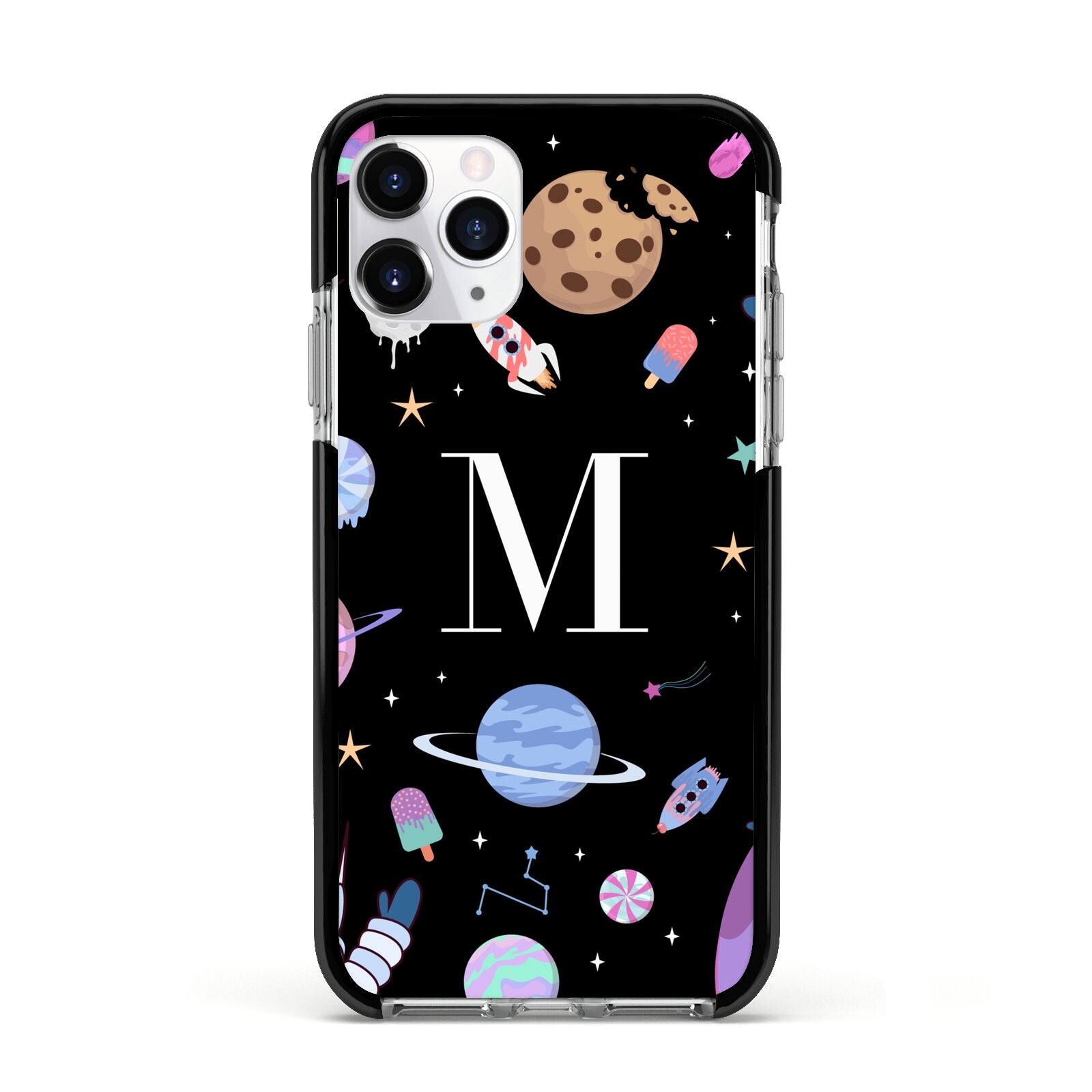 Initialled Candy Space Scene Apple iPhone 11 Pro in Silver with Black Impact Case