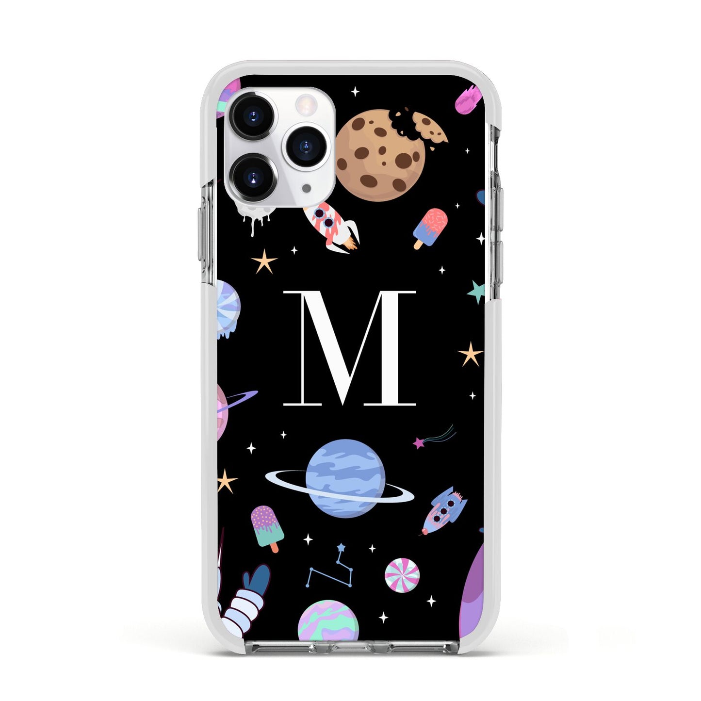 Initialled Candy Space Scene Apple iPhone 11 Pro in Silver with White Impact Case