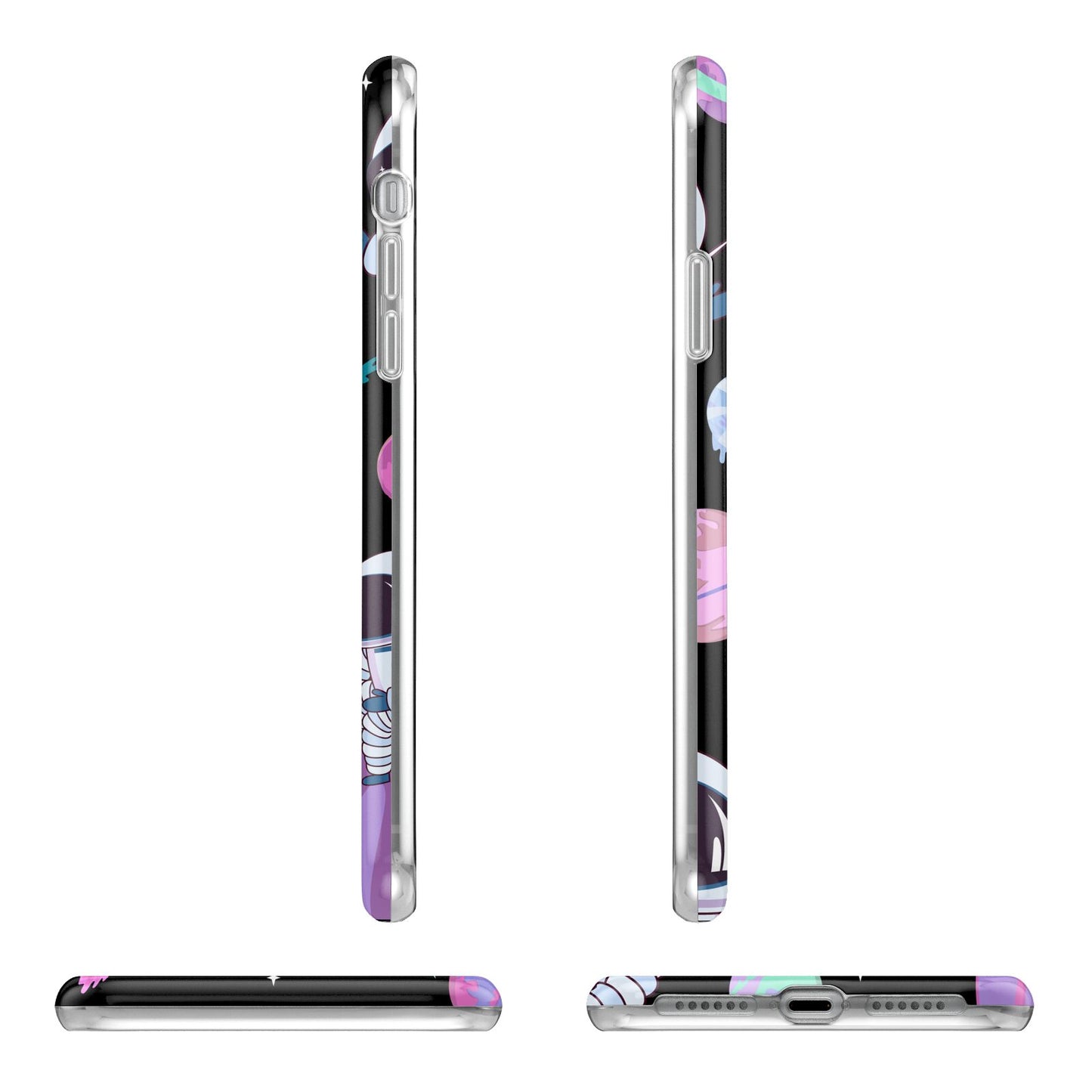 Initialled Candy Space Scene Apple iPhone XR in White with 3D Wrap Tough Case Alternative Image Angles