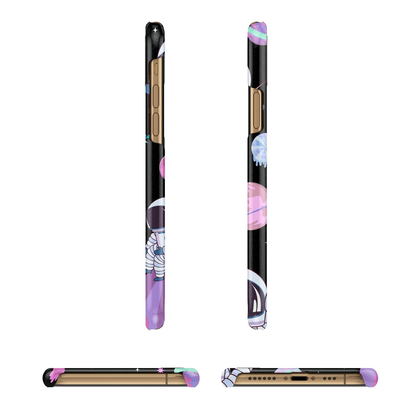 Initialled Candy Space Scene Apple iPhone Xs 3D Wrap Snap Case Angled Images
