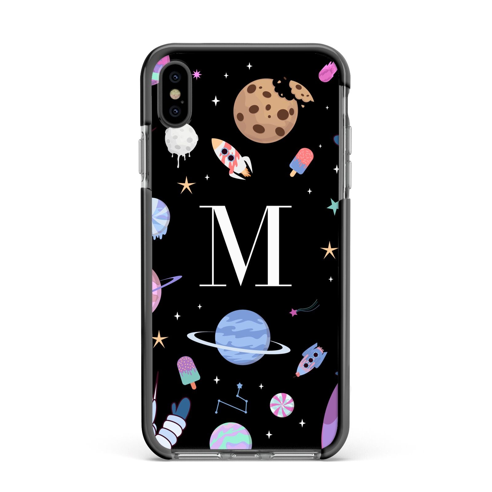 Initialled Candy Space Scene Apple iPhone Xs Max Impact Case Black Edge on Black Phone