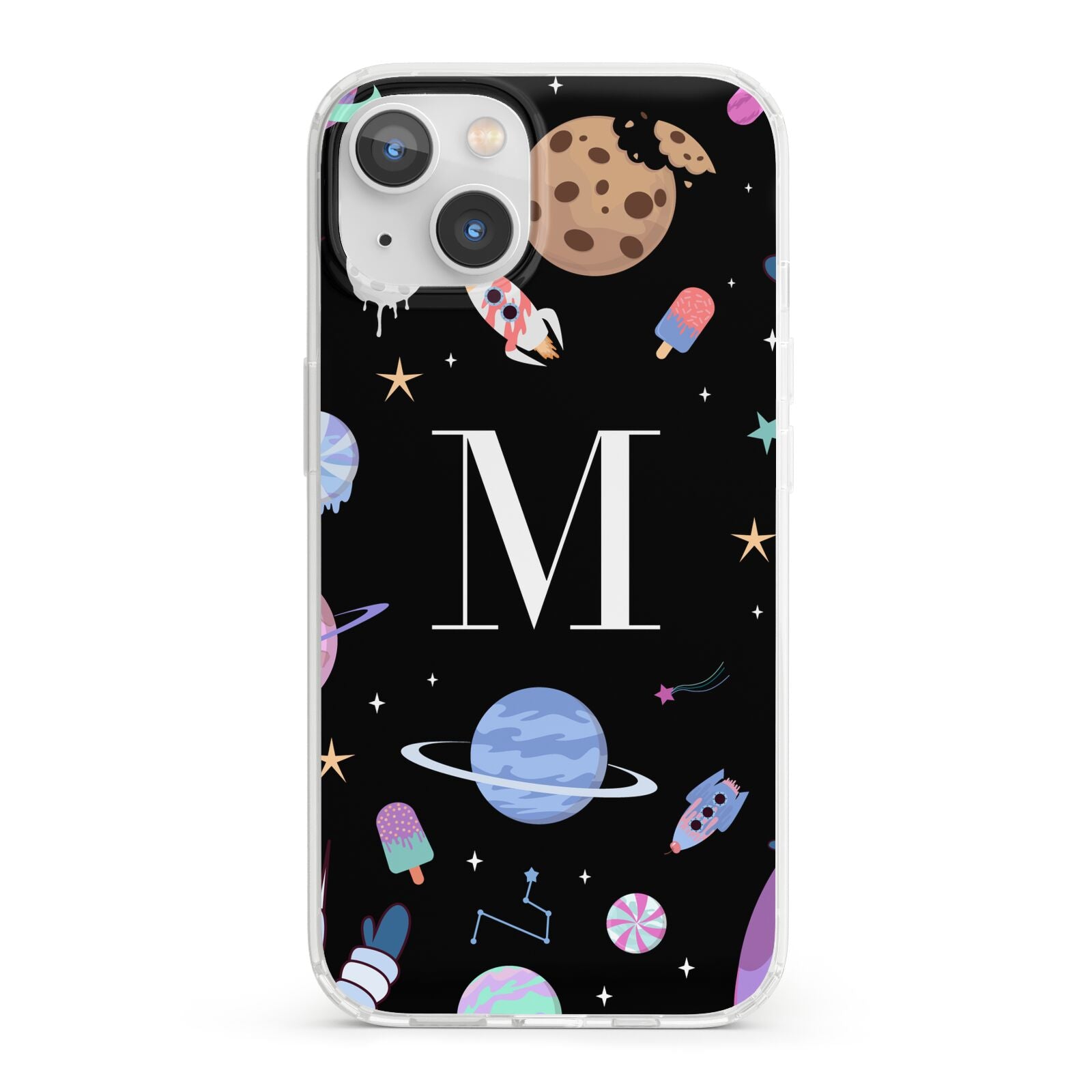 Initialled Candy Space Scene iPhone 13 Clear Bumper Case