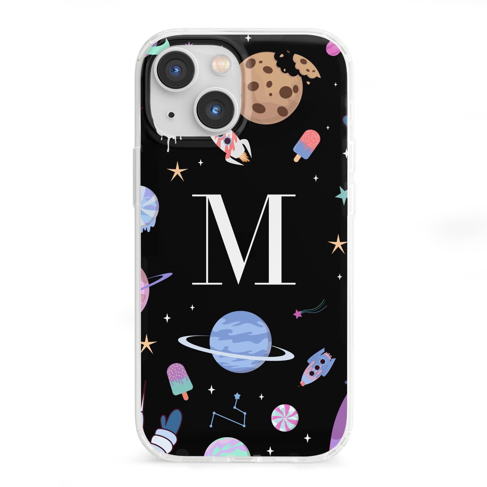 Initialled Candy Space Scene iPhone 13 Mini Clear Bumper Case