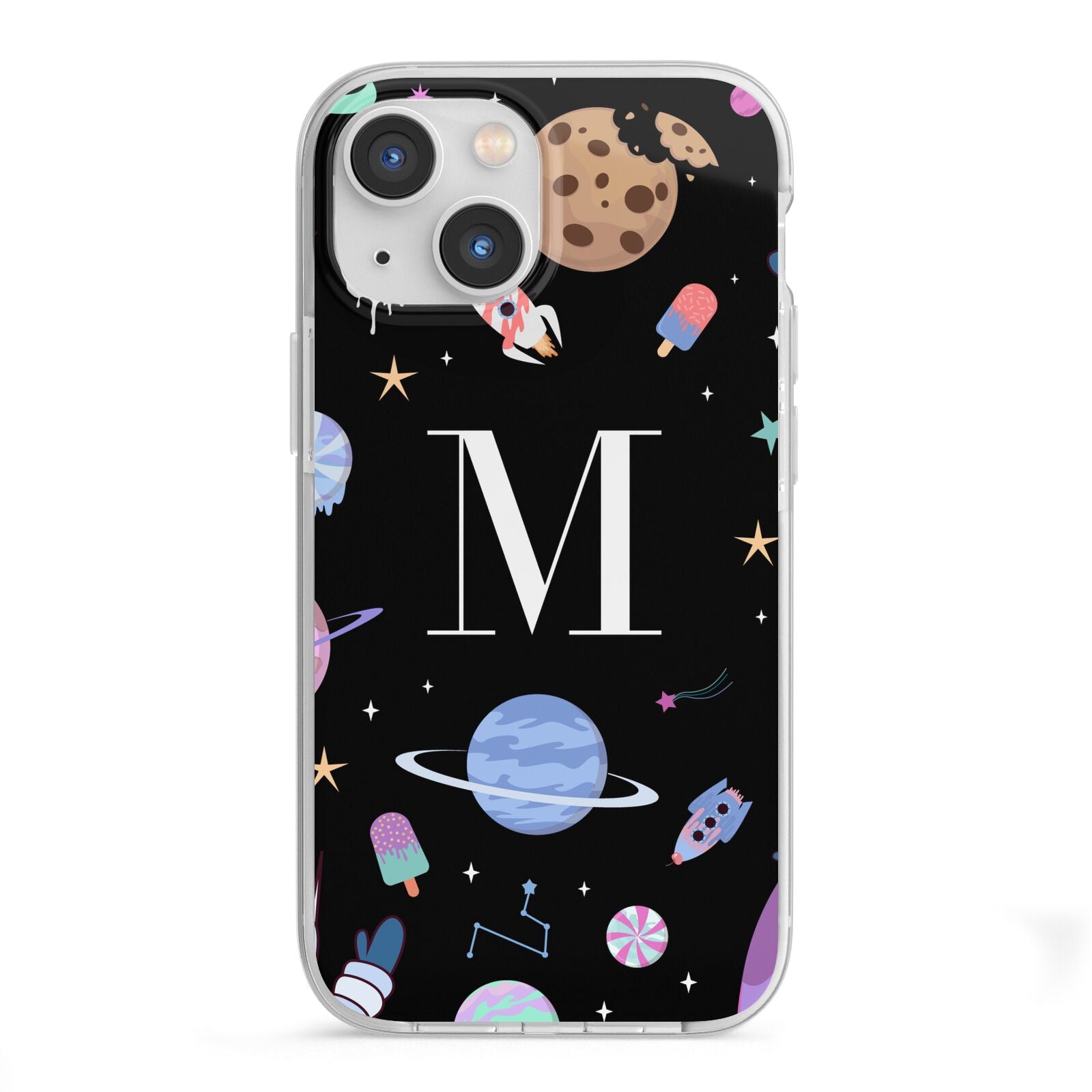 Initialled Candy Space Scene iPhone 13 Mini TPU Impact Case with White Edges