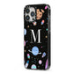 Initialled Candy Space Scene iPhone 13 Pro Max Black Impact Case Side Angle on Silver phone