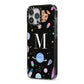 Initialled Candy Space Scene iPhone 13 Pro Max Black Impact Case Side Angle on Silver phone