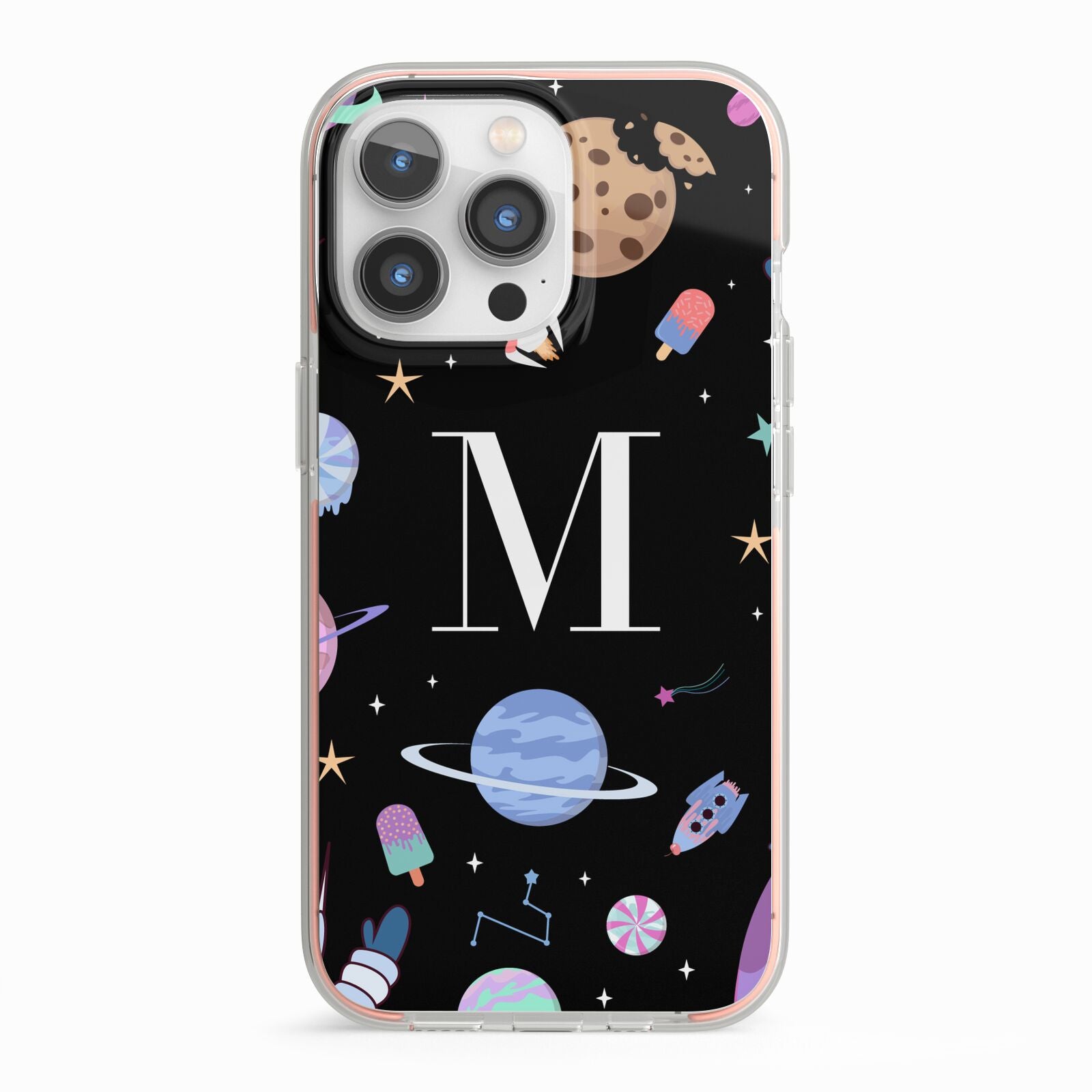 Initialled Candy Space Scene iPhone 13 Pro TPU Impact Case with Pink Edges