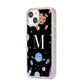 Initialled Candy Space Scene iPhone 14 Glitter Tough Case Starlight Angled Image