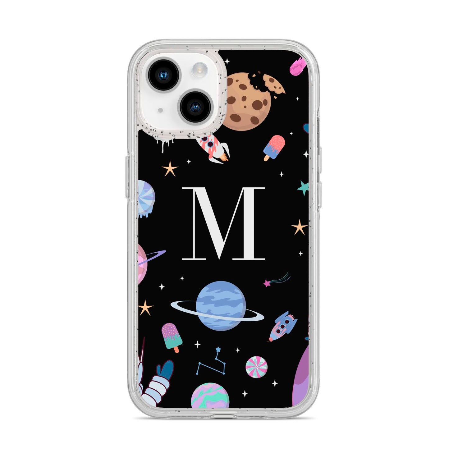 Initialled Candy Space Scene iPhone 14 Glitter Tough Case Starlight