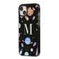 Initialled Candy Space Scene iPhone 14 Plus Black Impact Case Side Angle on Silver phone