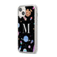 Initialled Candy Space Scene iPhone 14 Plus Clear Tough Case Starlight Angled Image
