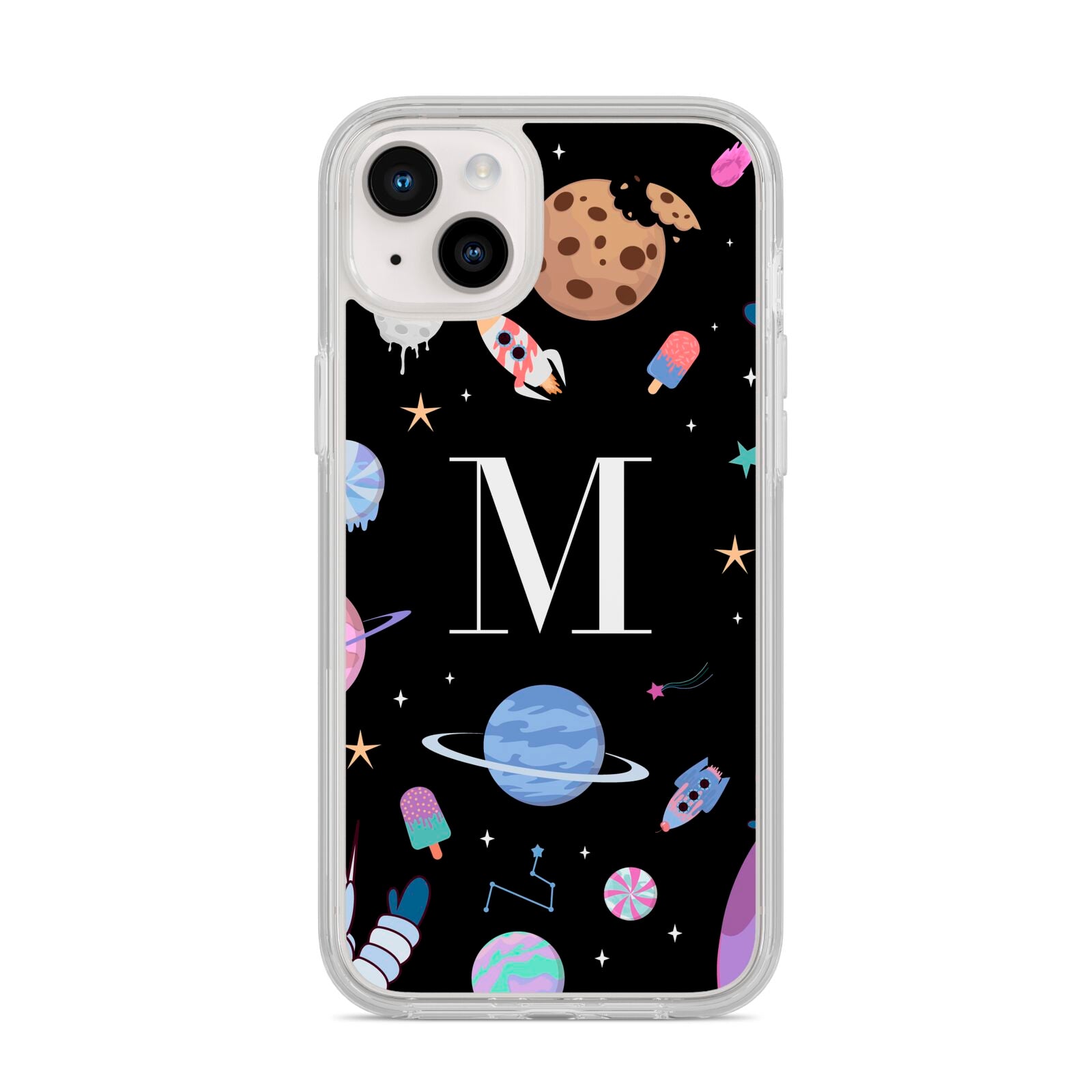 Initialled Candy Space Scene iPhone 14 Plus Clear Tough Case Starlight