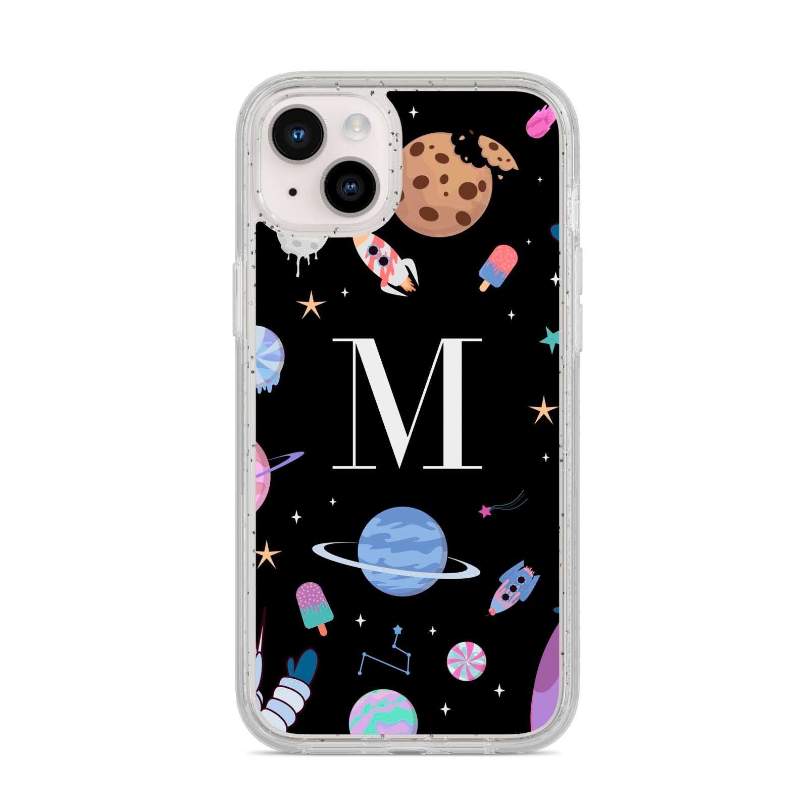 Initialled Candy Space Scene iPhone 14 Plus Glitter Tough Case Starlight