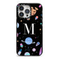 Initialled Candy Space Scene iPhone 14 Pro Max Black Impact Case on Silver phone