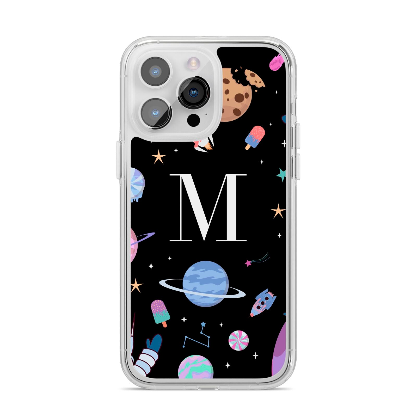 Initialled Candy Space Scene iPhone 14 Pro Max Clear Tough Case Silver
