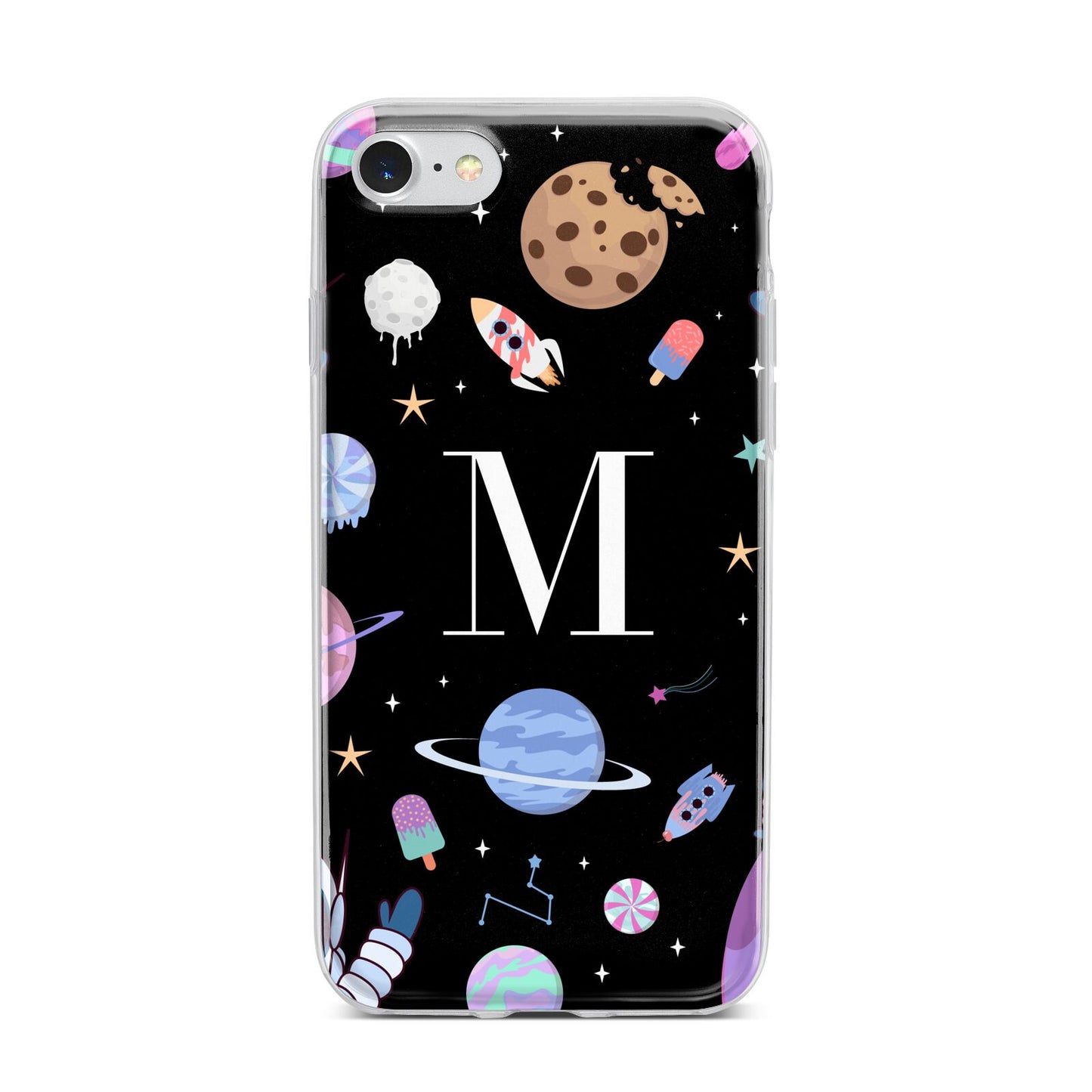 Initialled Candy Space Scene iPhone 7 Bumper Case on Silver iPhone