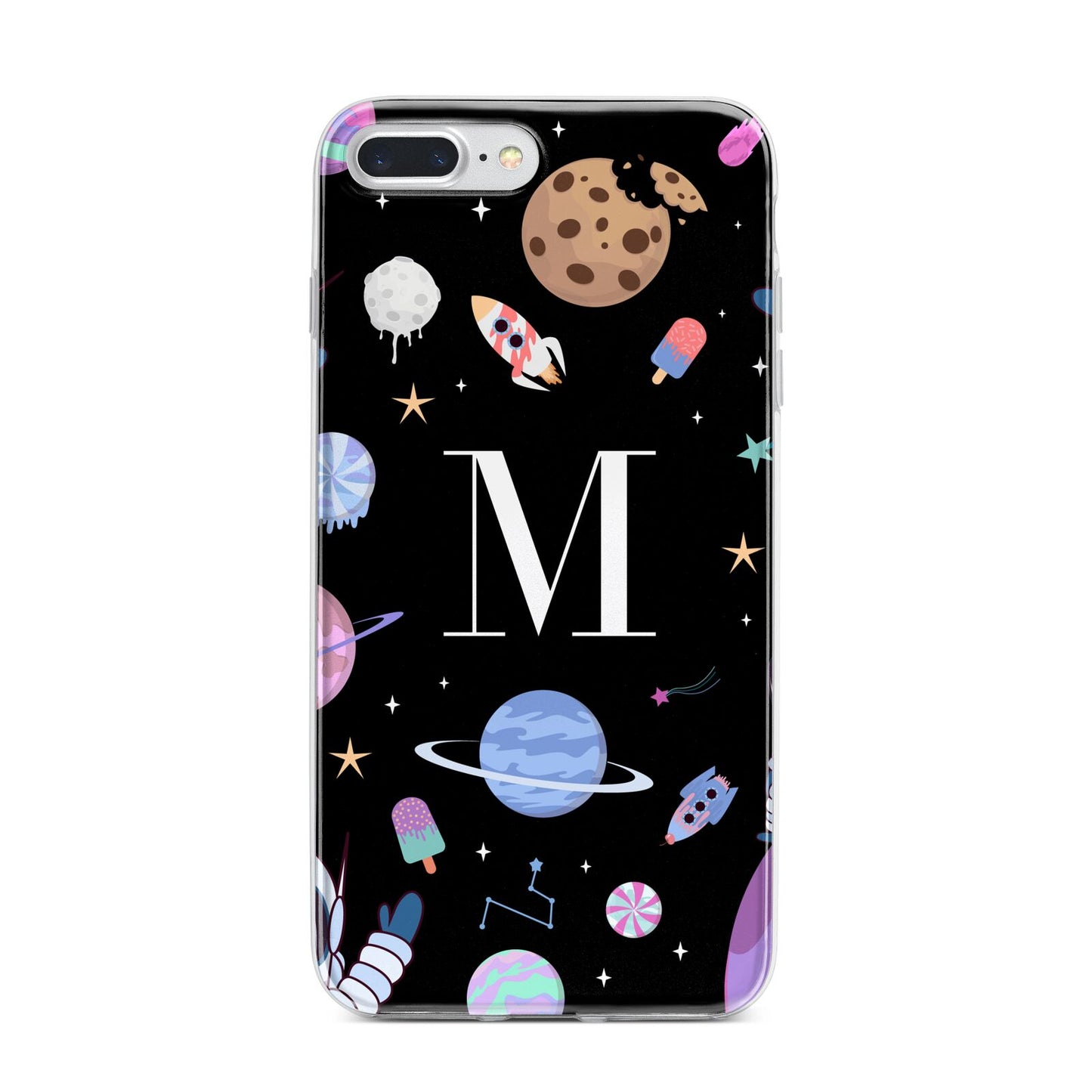 Initialled Candy Space Scene iPhone 7 Plus Bumper Case on Silver iPhone