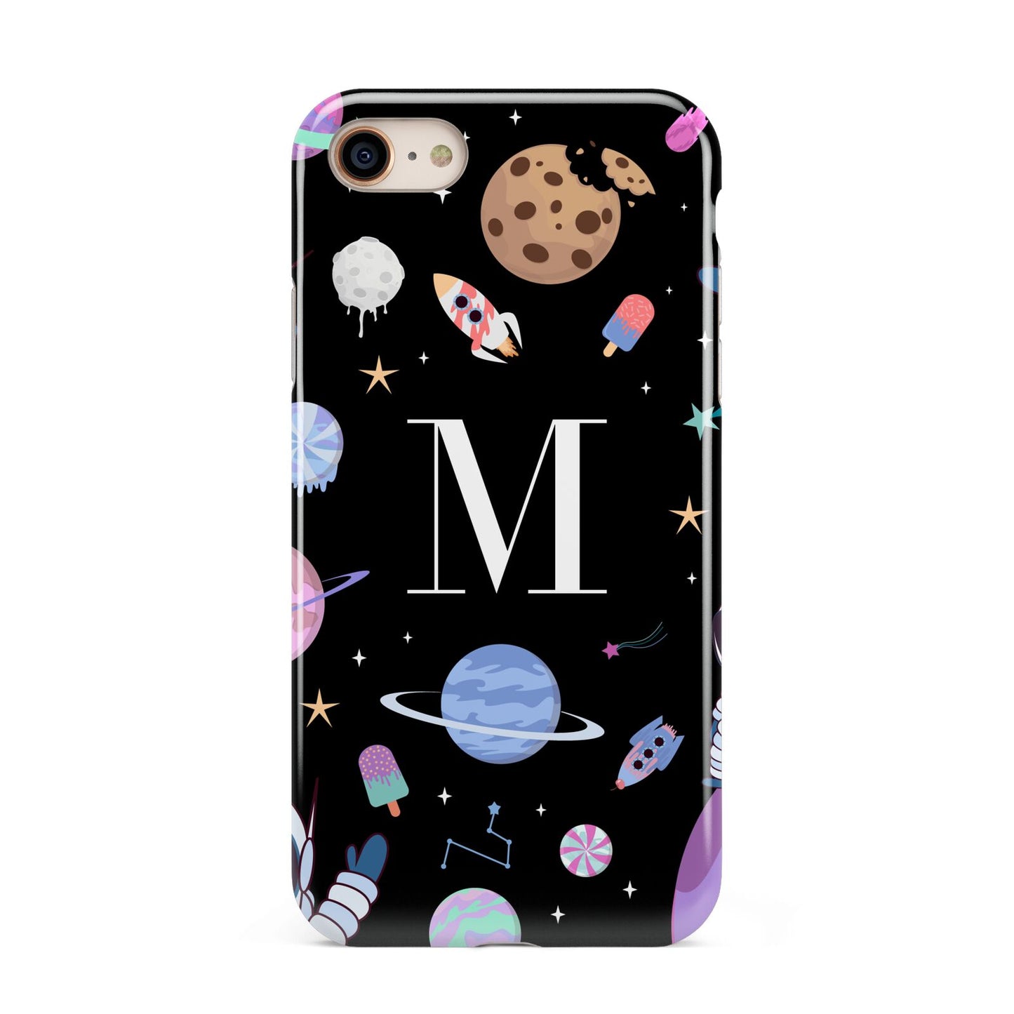Initialled Candy Space Scene iPhone 8 3D Tough Case on Gold Phone