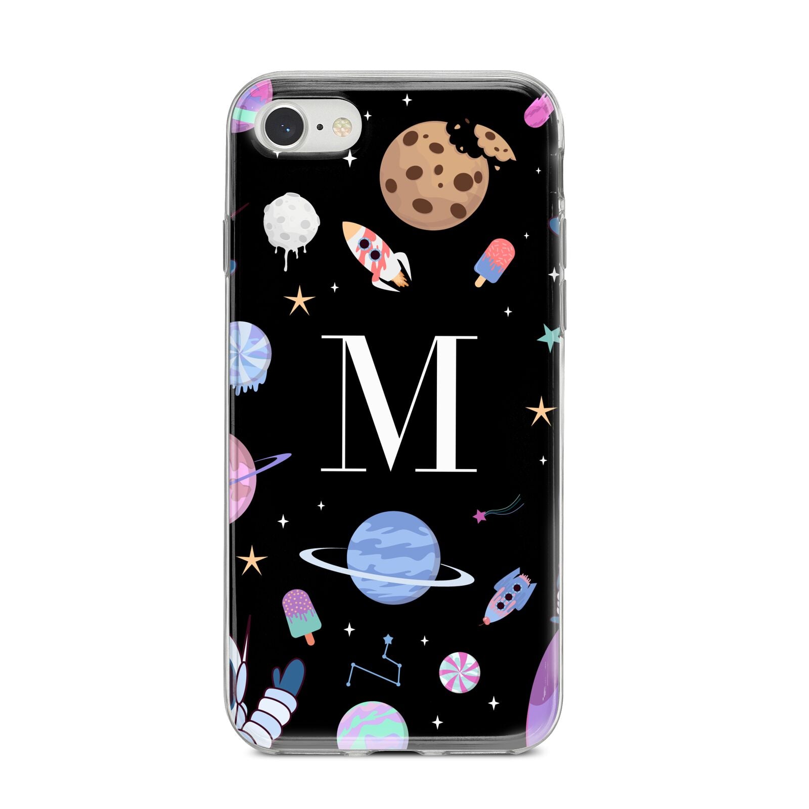 Initialled Candy Space Scene iPhone 8 Bumper Case on Silver iPhone