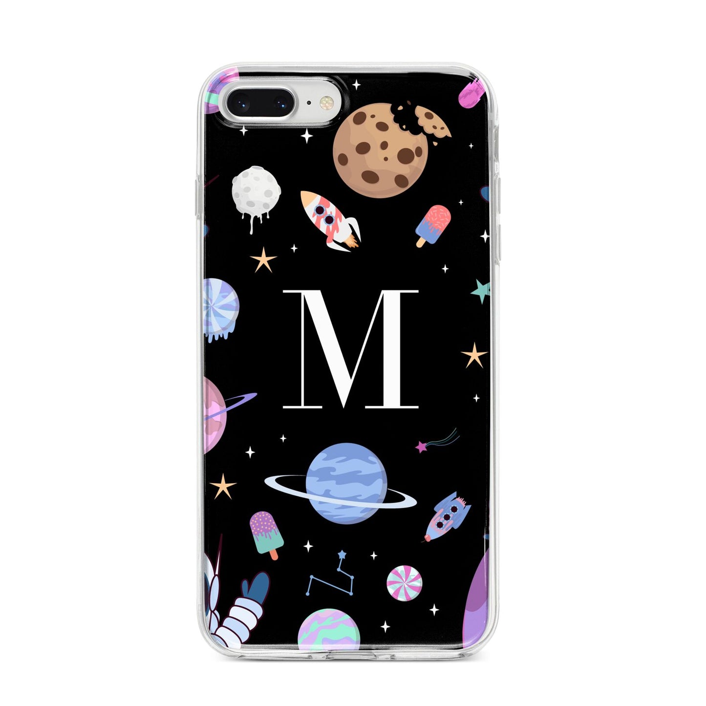 Initialled Candy Space Scene iPhone 8 Plus Bumper Case on Silver iPhone