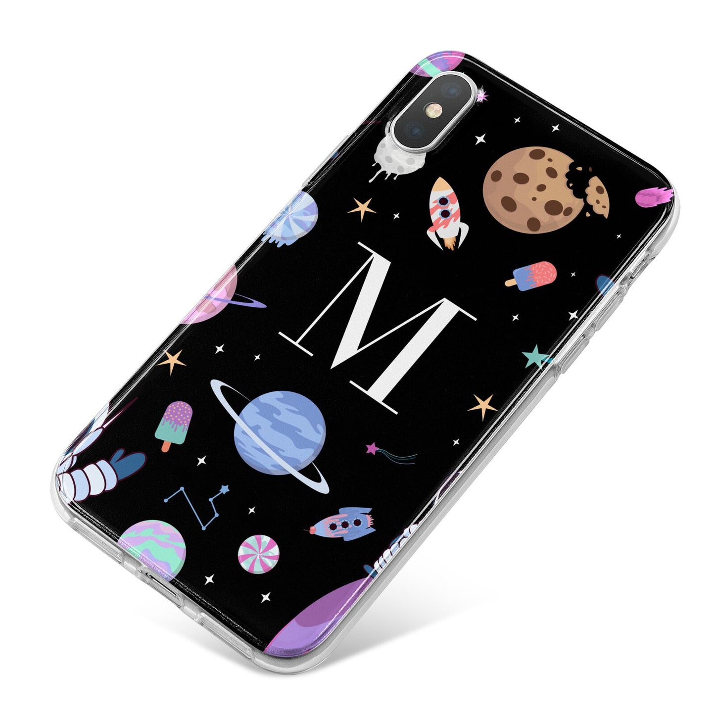 Initialled Candy Space Scene iPhone X Bumper Case on Silver iPhone