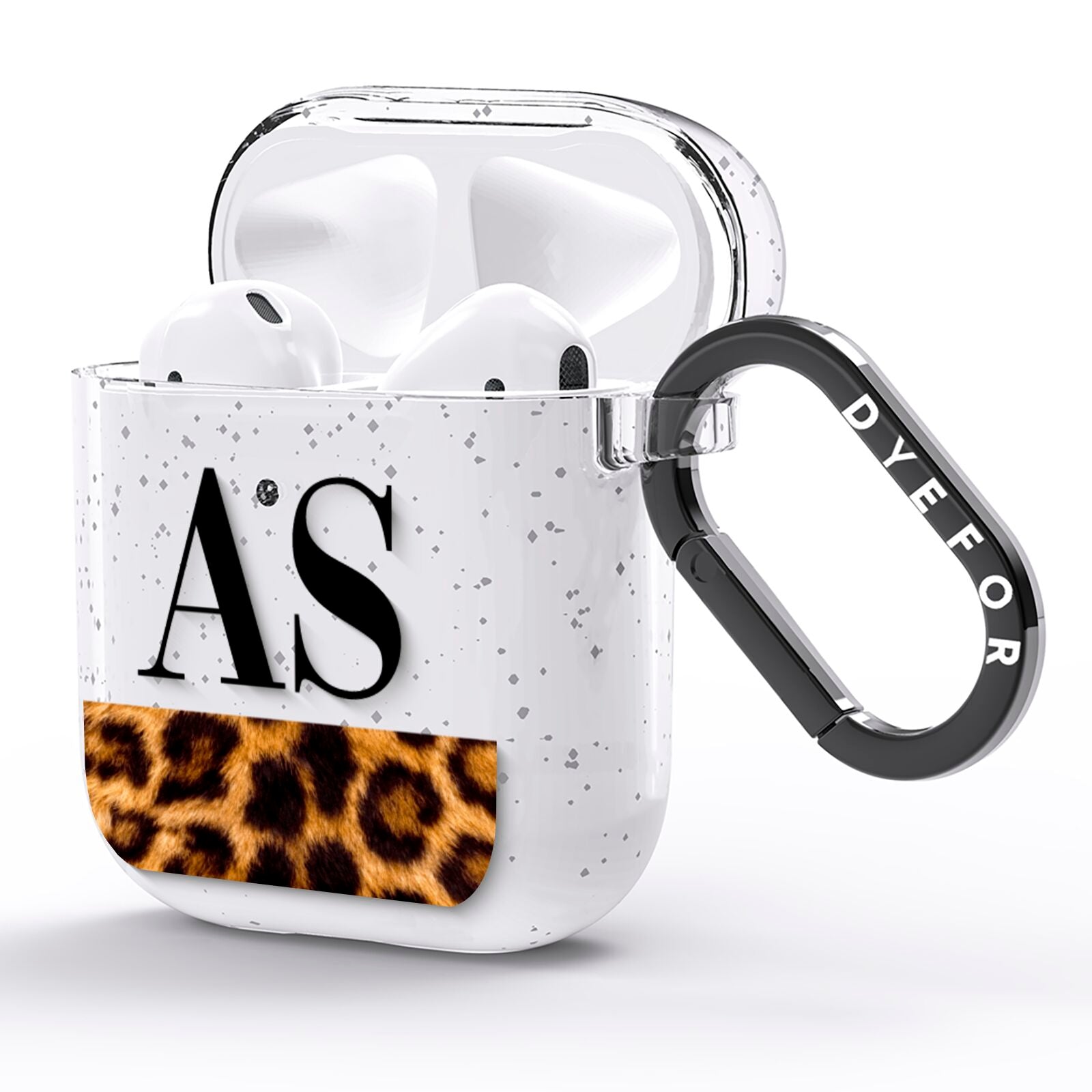 Initialled Leopard Print AirPods Glitter Case Side Image