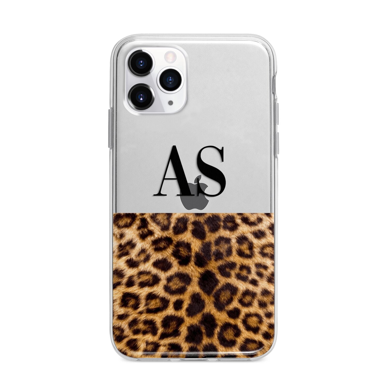 Initialled Leopard Print Apple iPhone 11 Pro Max in Silver with Bumper Case