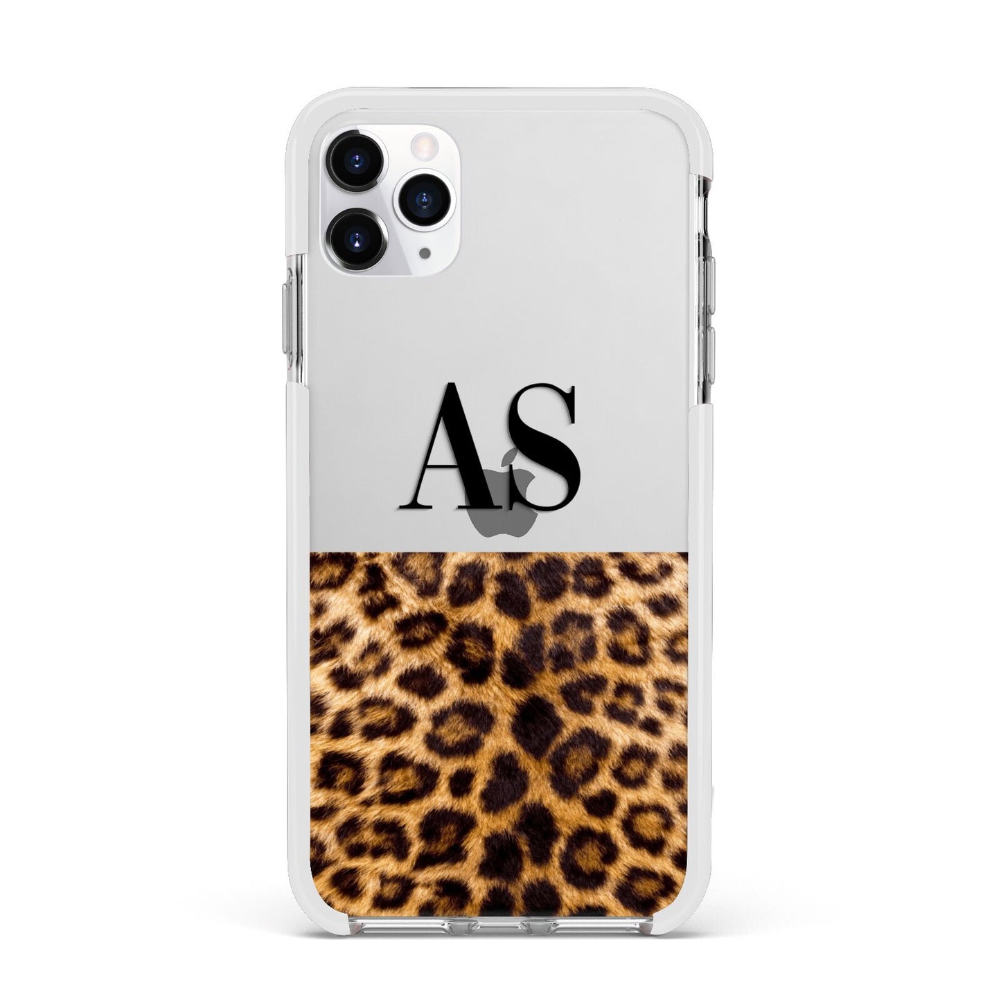 Initialled Leopard Print Apple iPhone 11 Pro Max in Silver with White Impact Case