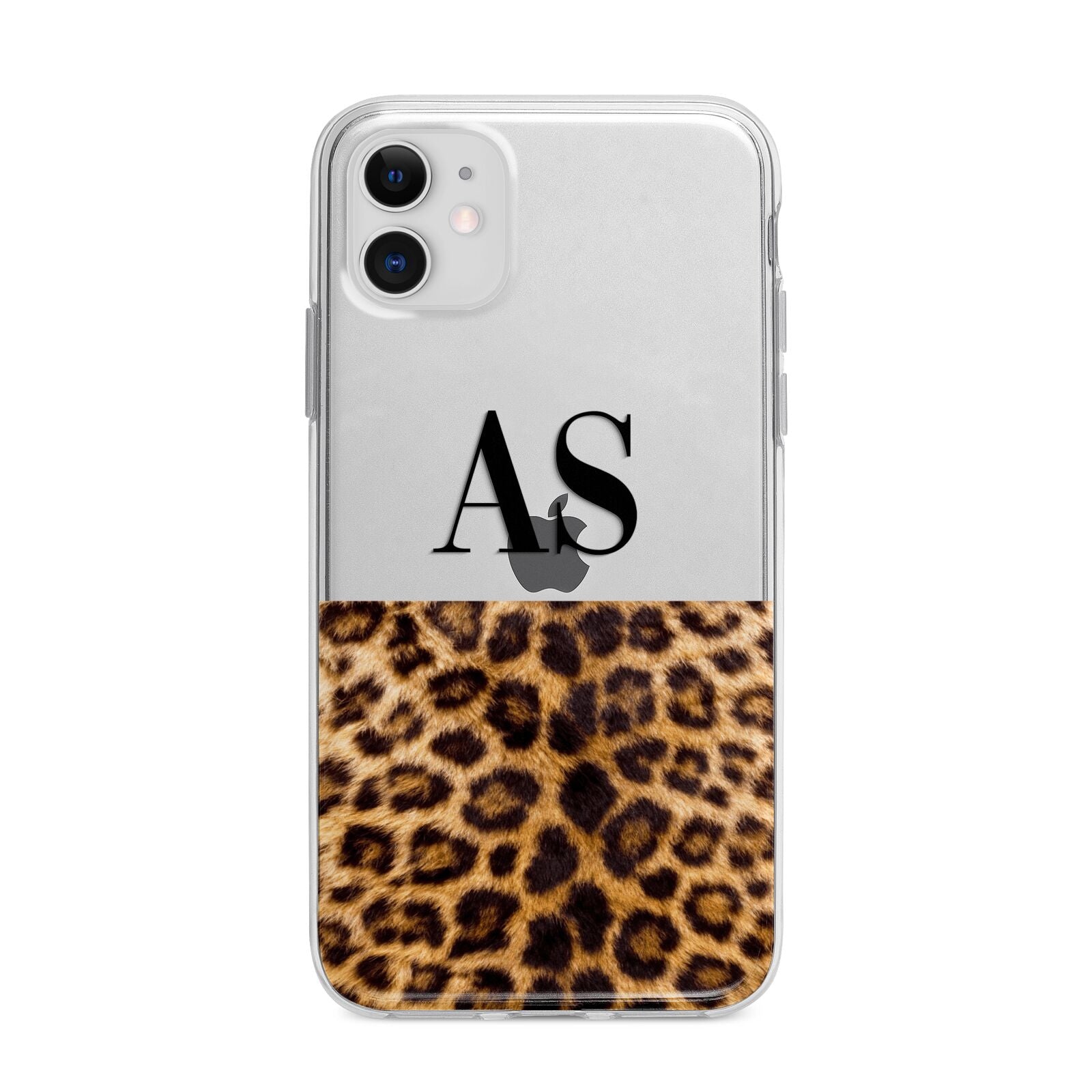 Initialled Leopard Print Apple iPhone 11 in White with Bumper Case