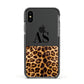 Initialled Leopard Print Apple iPhone Xs Impact Case Black Edge on Black Phone