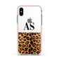 Initialled Leopard Print Apple iPhone Xs Impact Case Pink Edge on Silver Phone
