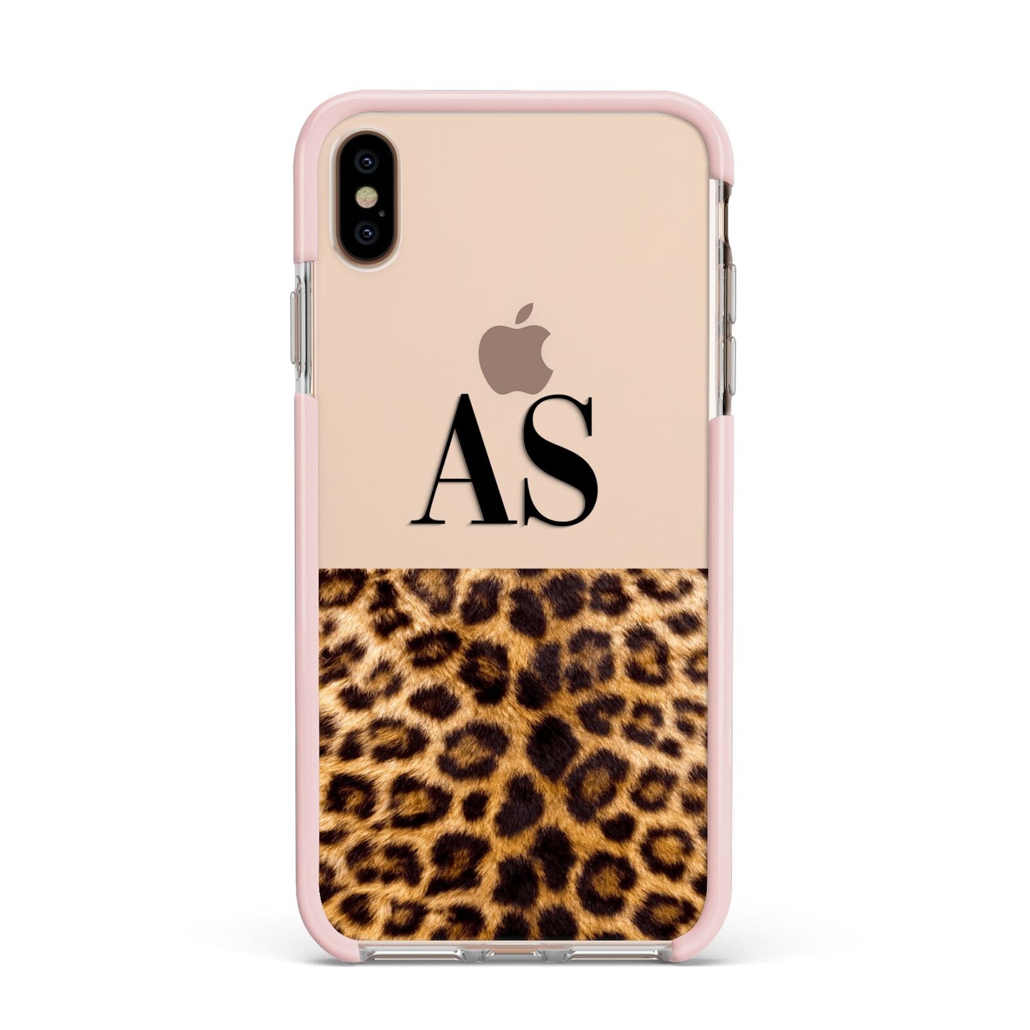 Initialled Leopard Print Apple iPhone Xs Max Impact Case Pink Edge on Gold Phone