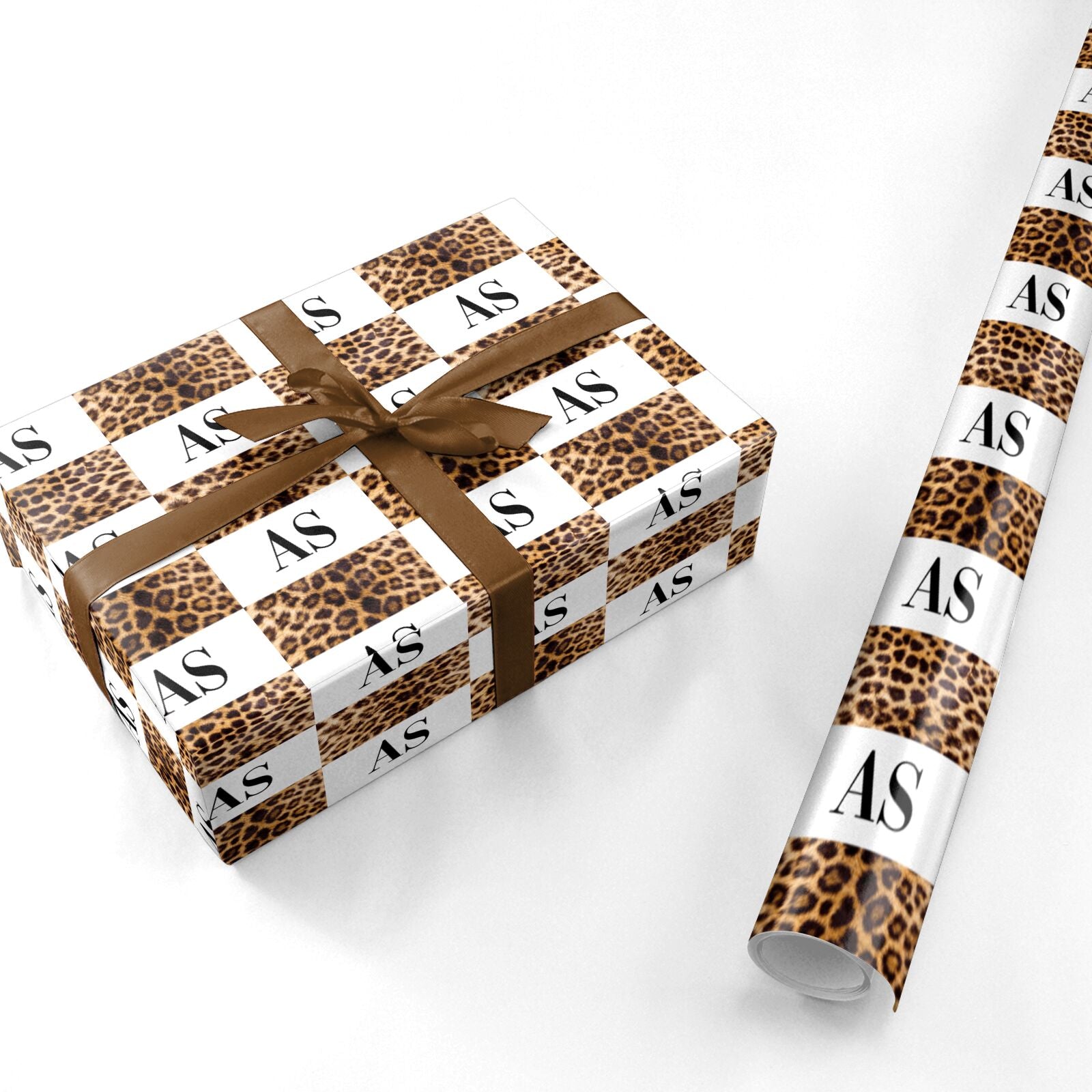 Initialled Leopard Print Personalised Wrapping Paper