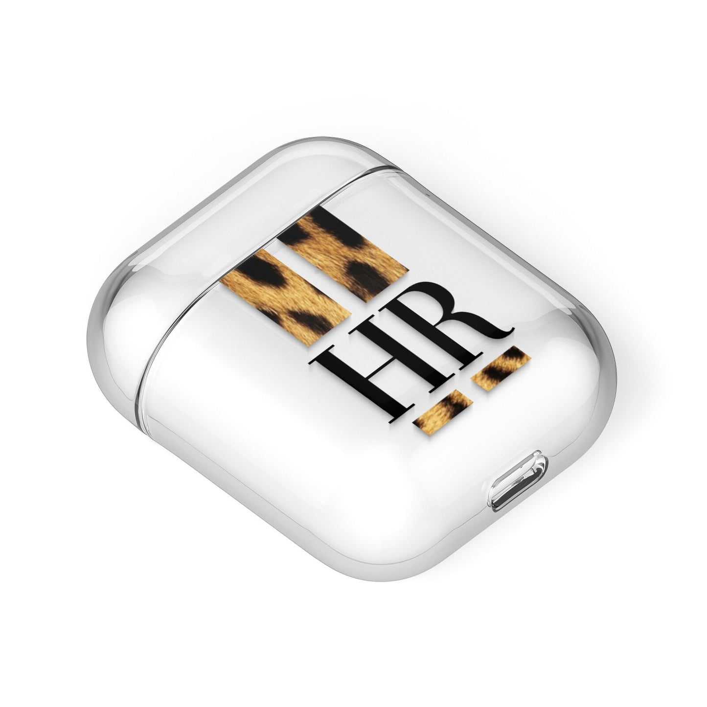 Initialled Leopard Print Stripes AirPods Case Laid Flat