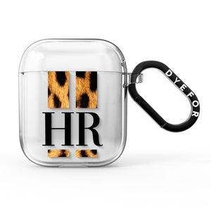 Initialled Leopard Print Stripes AirPods Case