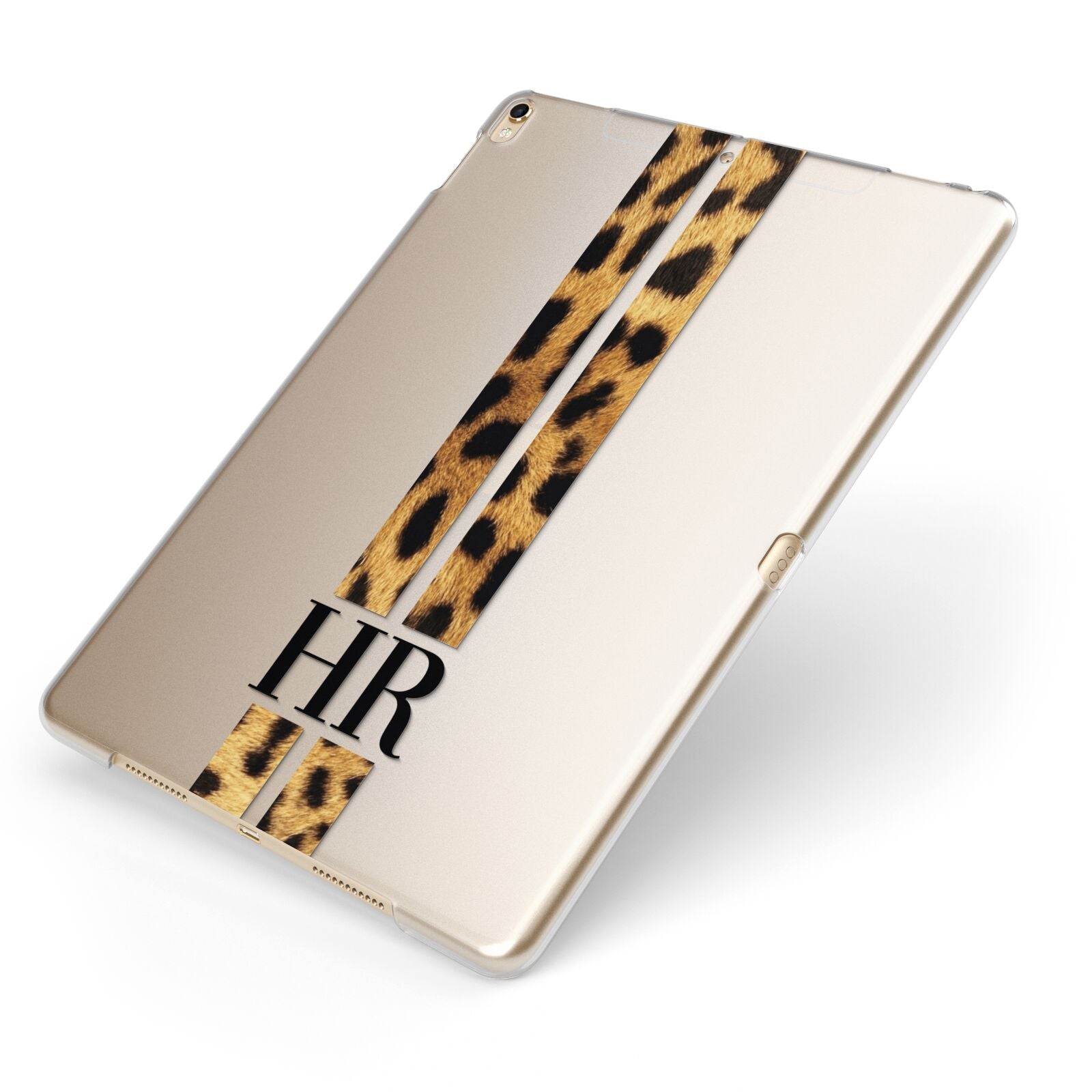 Initialled Leopard Print Stripes Apple iPad Case on Gold iPad Side View