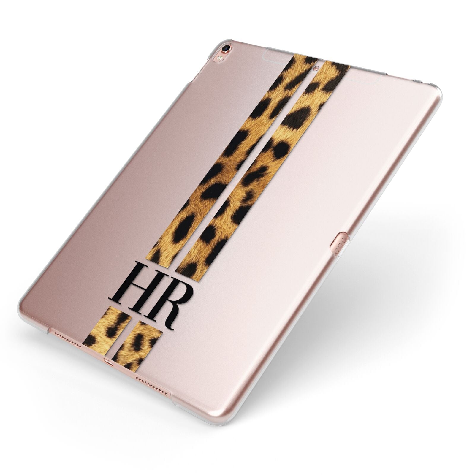 Initialled Leopard Print Stripes Apple iPad Case on Rose Gold iPad Side View