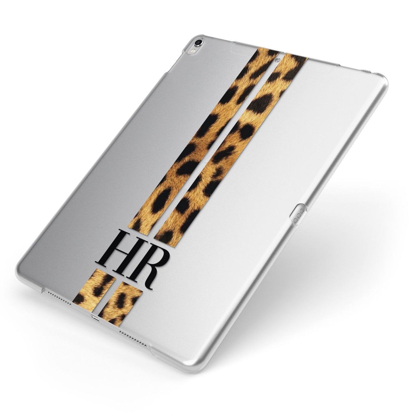 Initialled Leopard Print Stripes Apple iPad Case on Silver iPad Side View