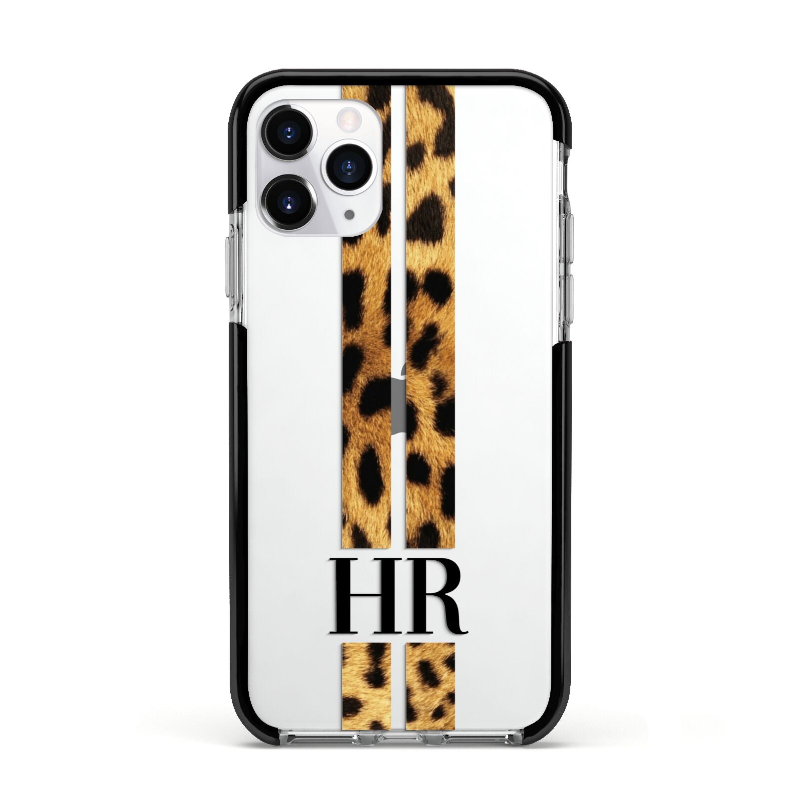 Initialled Leopard Print Stripes Apple iPhone 11 Pro in Silver with Black Impact Case
