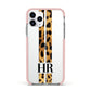 Initialled Leopard Print Stripes Apple iPhone 11 Pro in Silver with Pink Impact Case