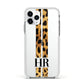 Initialled Leopard Print Stripes Apple iPhone 11 Pro in Silver with White Impact Case
