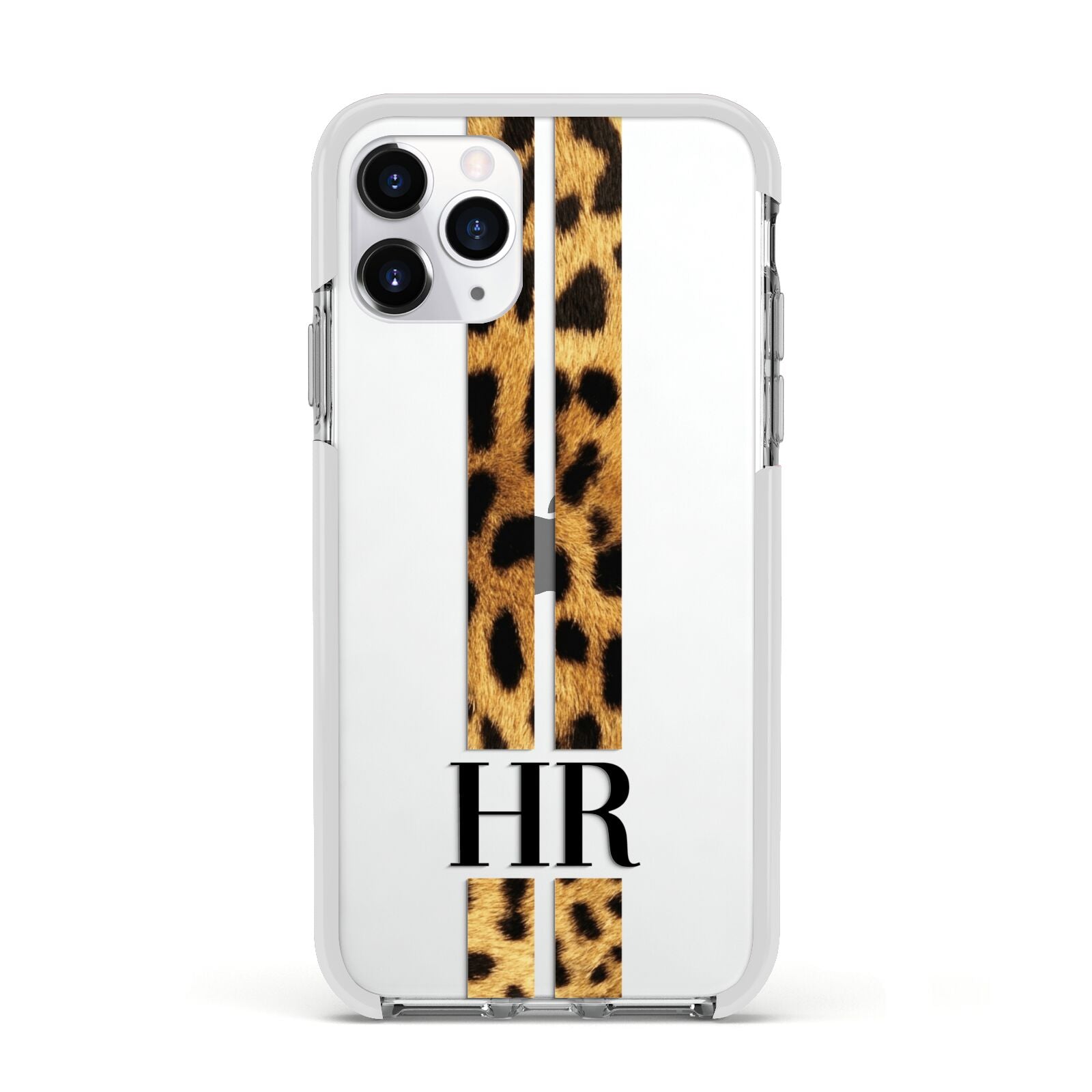 Initialled Leopard Print Stripes Apple iPhone 11 Pro in Silver with White Impact Case
