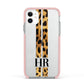 Initialled Leopard Print Stripes Apple iPhone 11 in White with Pink Impact Case