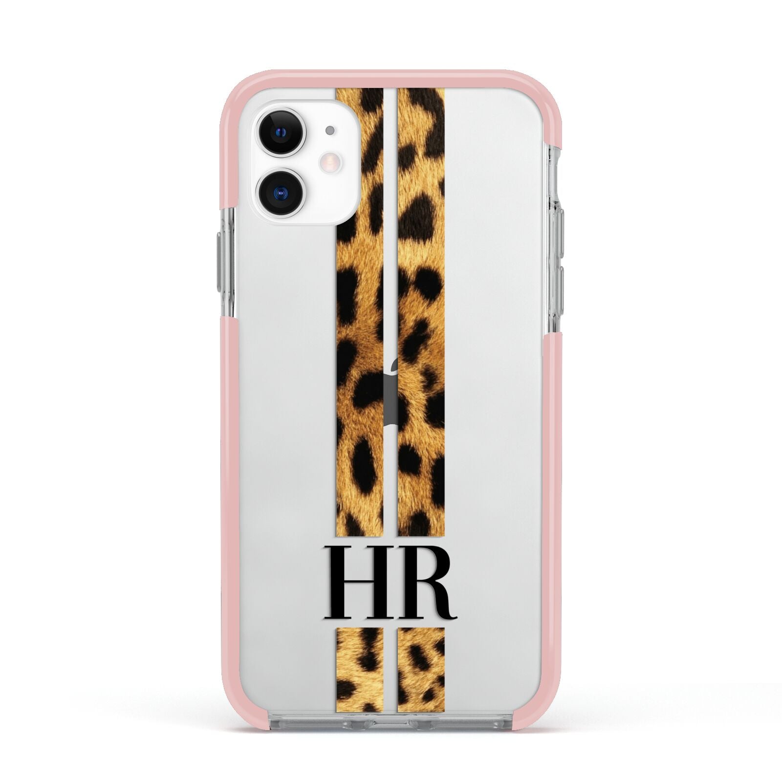 Initialled Leopard Print Stripes Apple iPhone 11 in White with Pink Impact Case