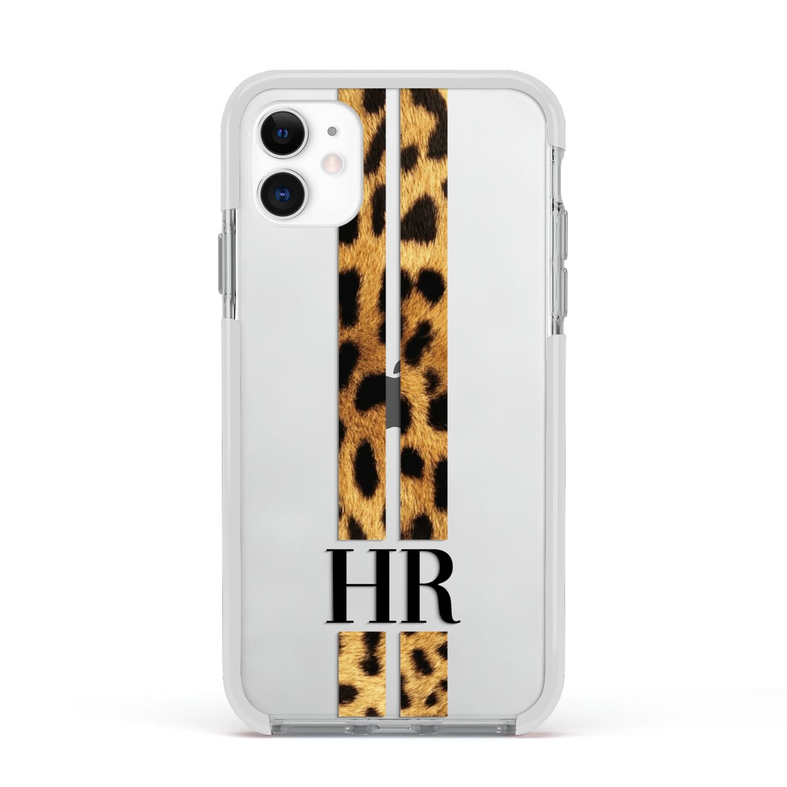 Initialled Leopard Print Stripes Apple iPhone 11 in White with White Impact Case