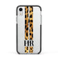 Initialled Leopard Print Stripes Apple iPhone XR Impact Case Black Edge on Silver Phone