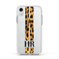 Initialled Leopard Print Stripes Apple iPhone XR Impact Case White Edge on Silver Phone