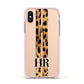 Initialled Leopard Print Stripes Apple iPhone Xs Impact Case Pink Edge on Gold Phone