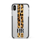 Initialled Leopard Print Stripes Apple iPhone Xs Max Impact Case Black Edge on Silver Phone